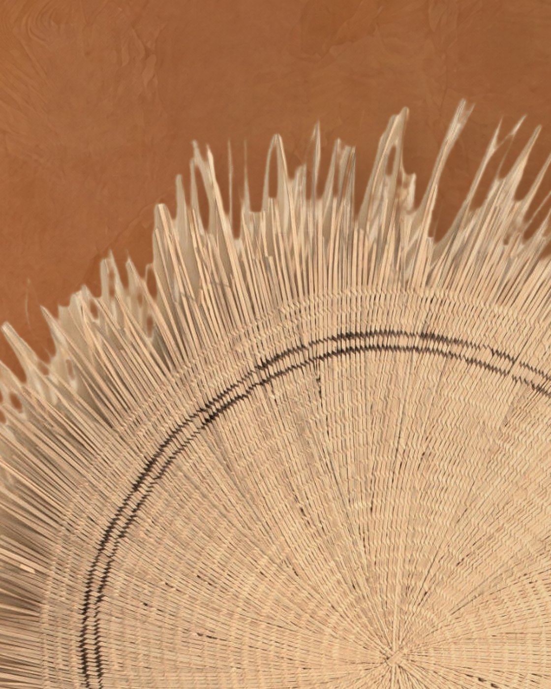 Close-up of the Sun Circle’s fringed edge above the brown stripe